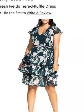 City Chic Dark Teal Floral Tiered Ruffle Dress